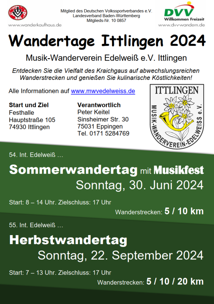 54. Int. Edelweiß Wandertag in Ittlingen mit Musikfest 30.06.2024